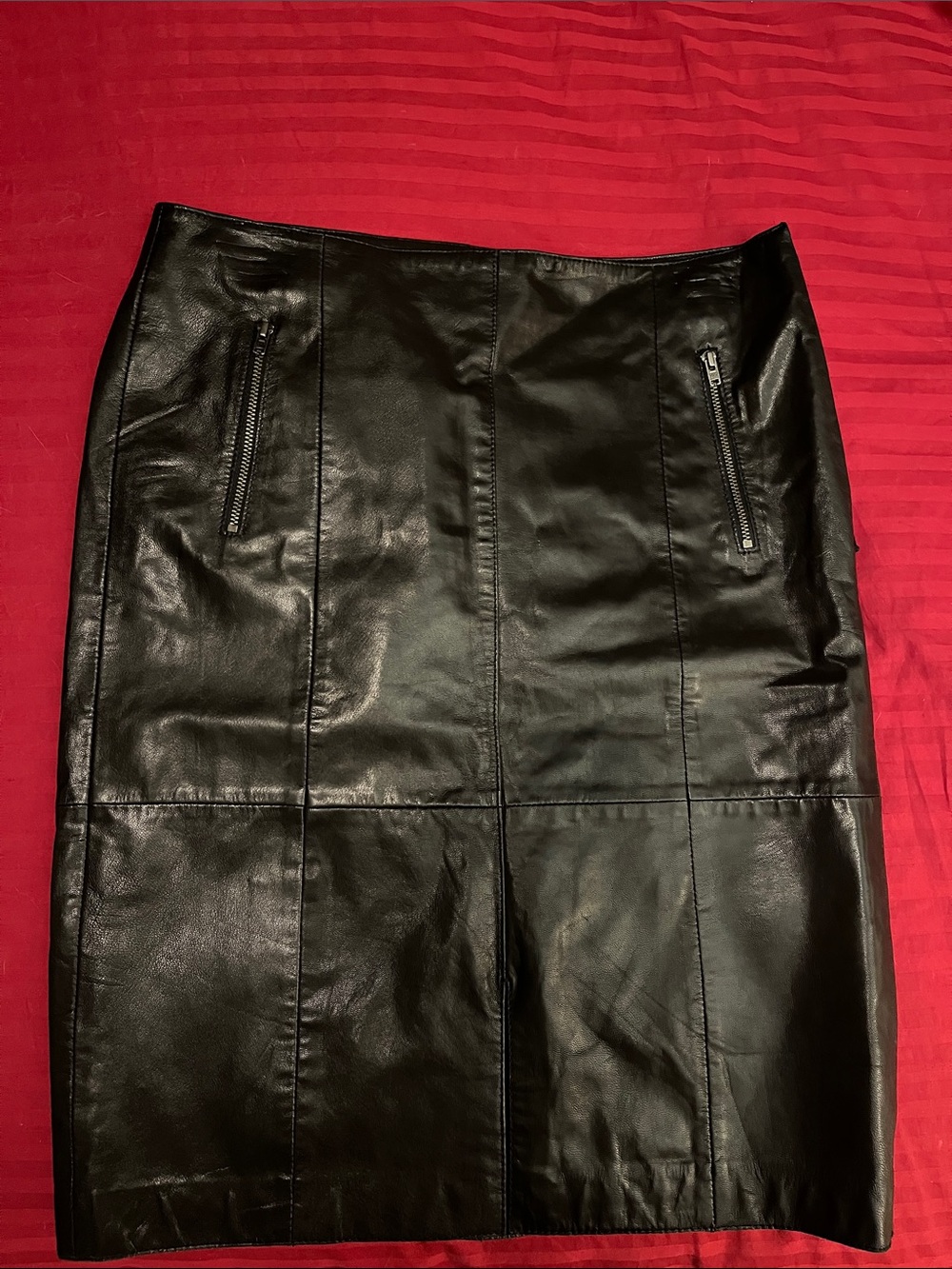 100% Leather Pencil Skirt 4 Petite- Women's Sleek Zip Pocket Design